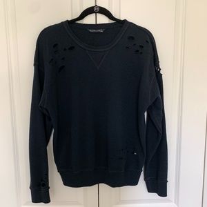 Abercrombie & Fitch Navy Distressed Crewneck